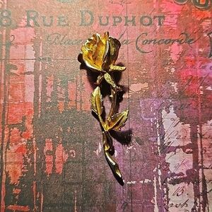 Vintage Long Stem Goldtone Rose Pin Brooch #3